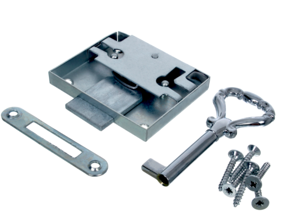 Zamek meblowy nakładany ocynk 30 mm z kluczem